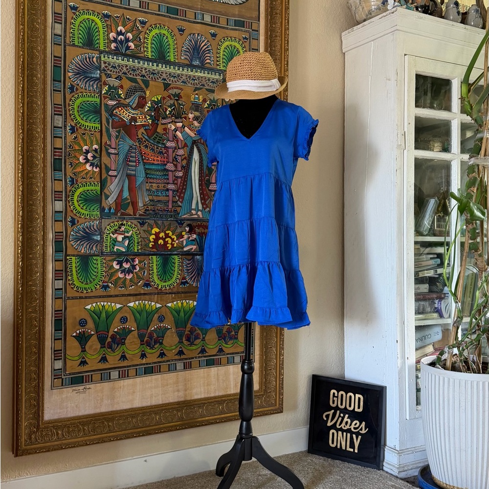 Bright Cobalt Blue V-Neck Mini Dress